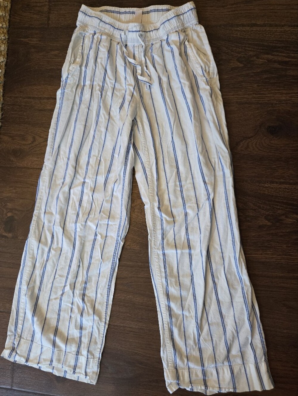 Auden White Pajama Pants Blue Stripes Drawstring Size XS